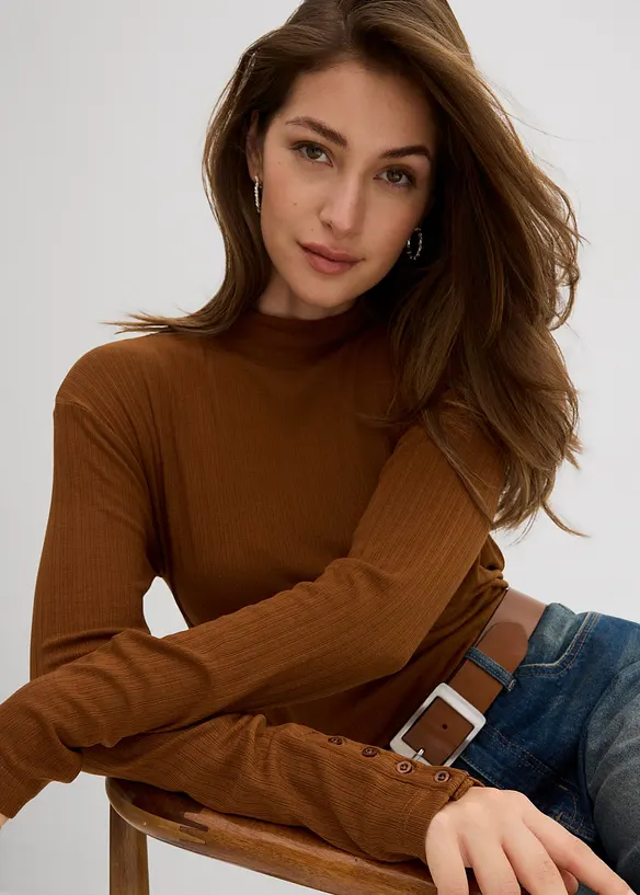 T-shirt manches longues côtelé, bonprix