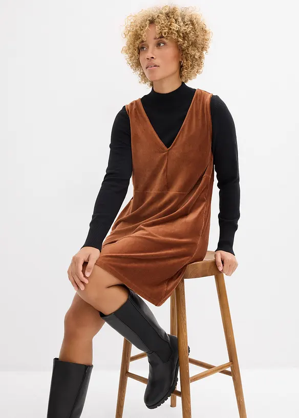 Robe chasuble en jersey velours côtelé, bonprix