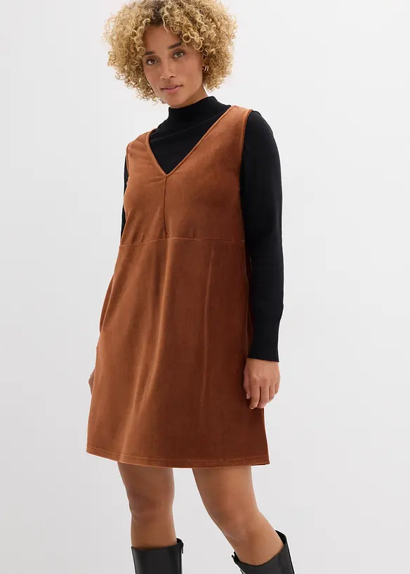 Robe chasuble en jersey velours côtelé, bonprix