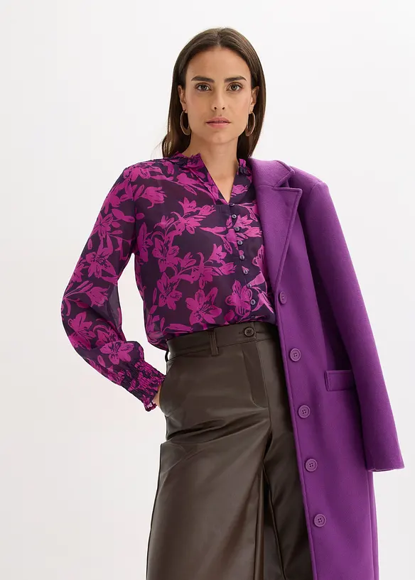 Chemisier en mousseline à détails smockés, bonprix