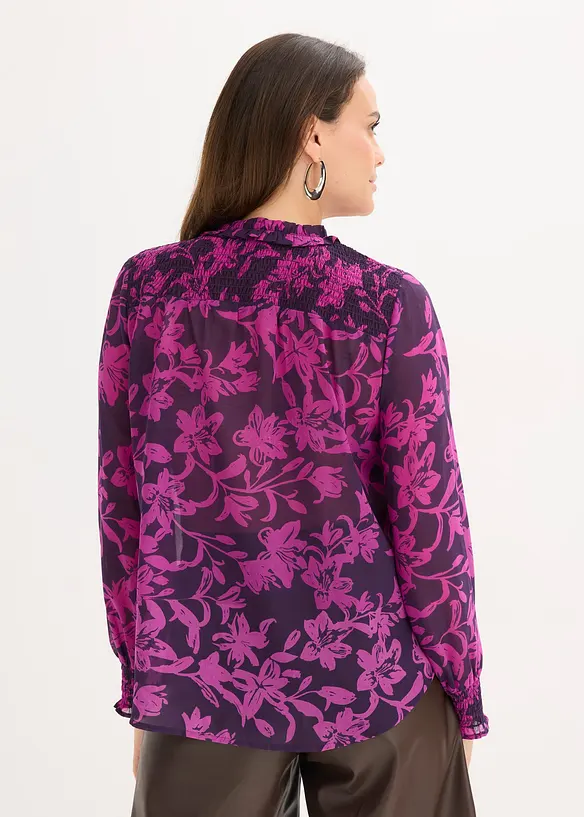 Chemisier en mousseline à détails smockés, bonprix