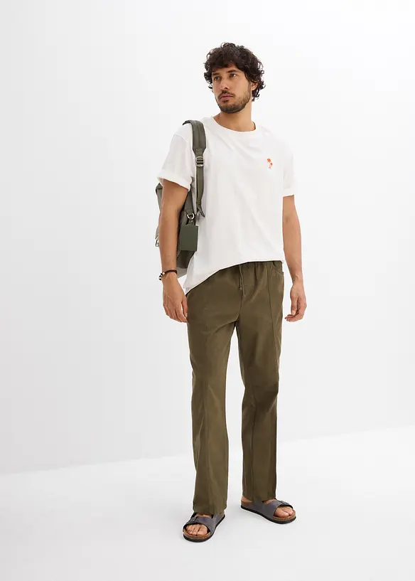 Pantalon taille extensible classique en coton léger, droit, bonprix