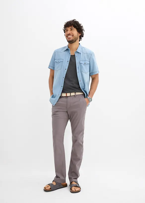 Pantalon chino droit avec taille &eacute;lastique et ceinture, regular, bonprix