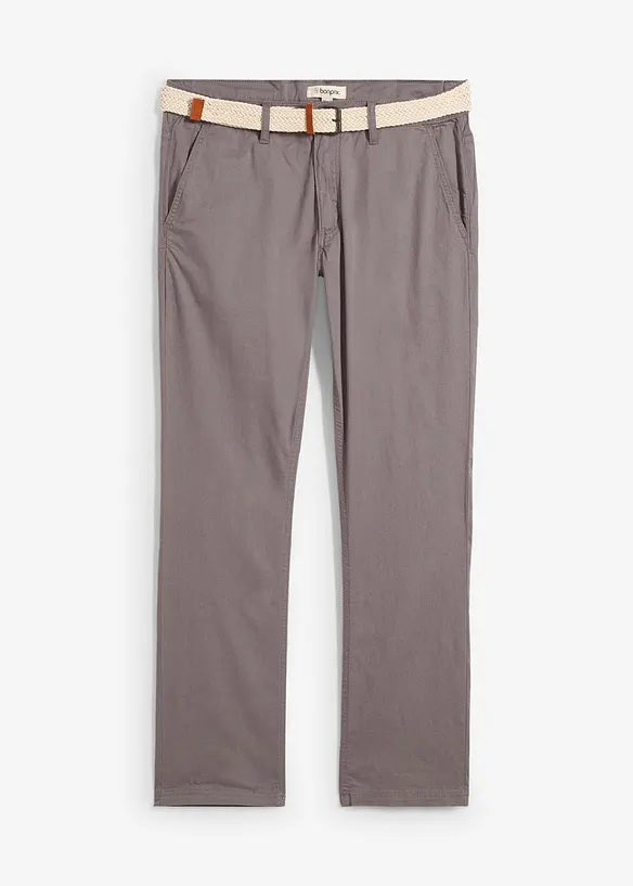 Pantalon chino droit avec taille &eacute;lastique et ceinture, regular, bonprix