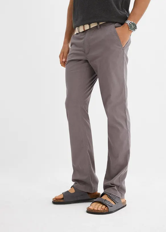 Pantalon chino droit avec taille &eacute;lastique et ceinture, regular, bonprix