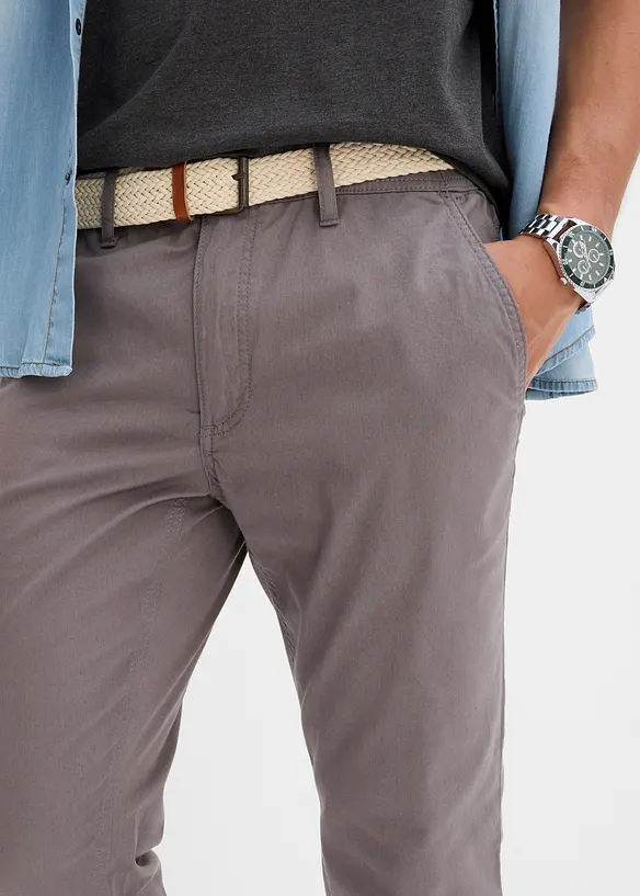 Pantalon chino droit avec taille &eacute;lastique et ceinture, regular, bonprix