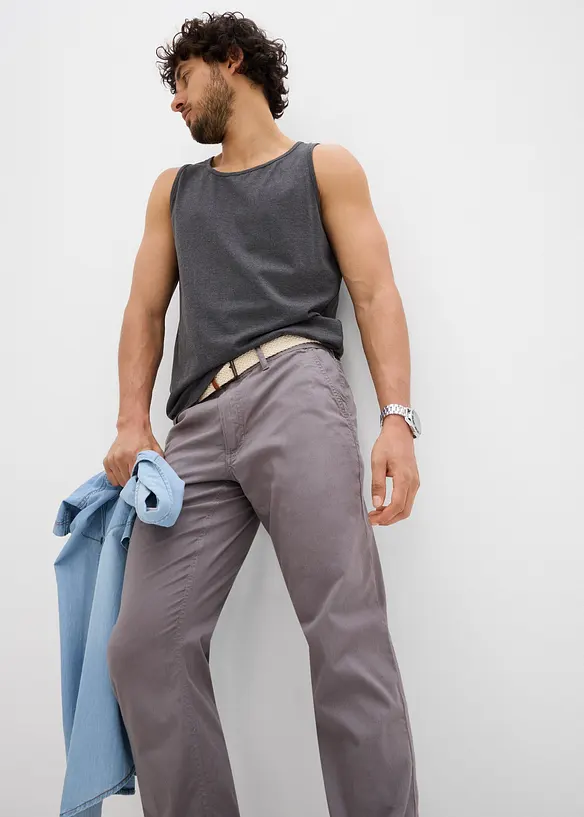 Pantalon chino droit avec taille &eacute;lastique et ceinture, regular, bonprix