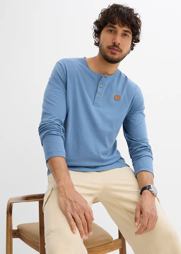 Lot de 2 T-shirts manches longues col tunisien 100% coton, bonprix