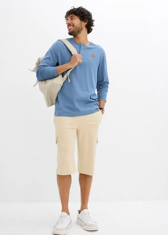 Lot de 2 T-shirts manches longues col tunisien 100% coton, bonprix