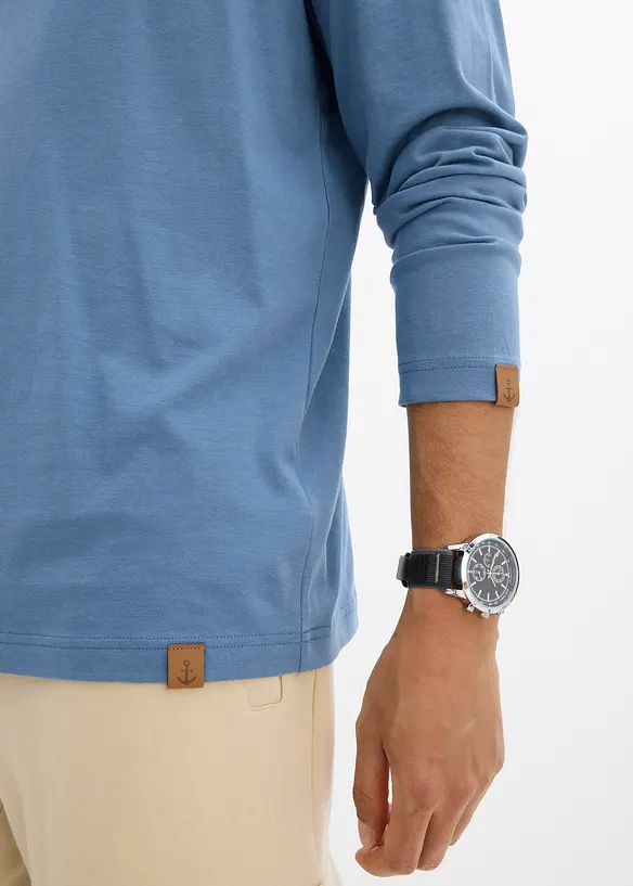 Lot de 2 T-shirts manches longues col tunisien 100% coton, bonprix