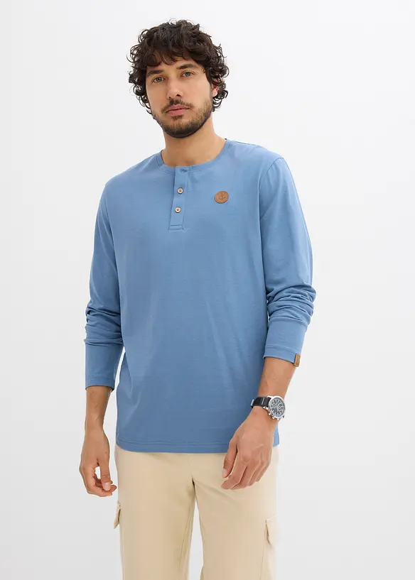 Lot de 2 T-shirts manches longues col tunisien 100% coton, bonprix