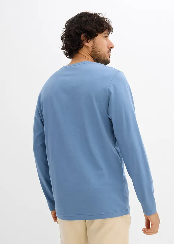 Lot de 2 T-shirts manches longues col tunisien 100% coton, bonprix