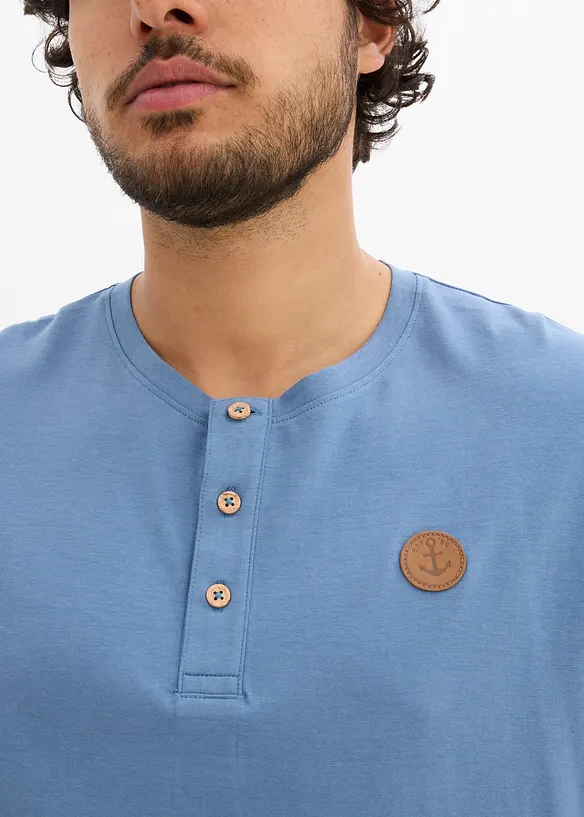 Lot de 2 T-shirts manches longues col tunisien 100% coton, bonprix