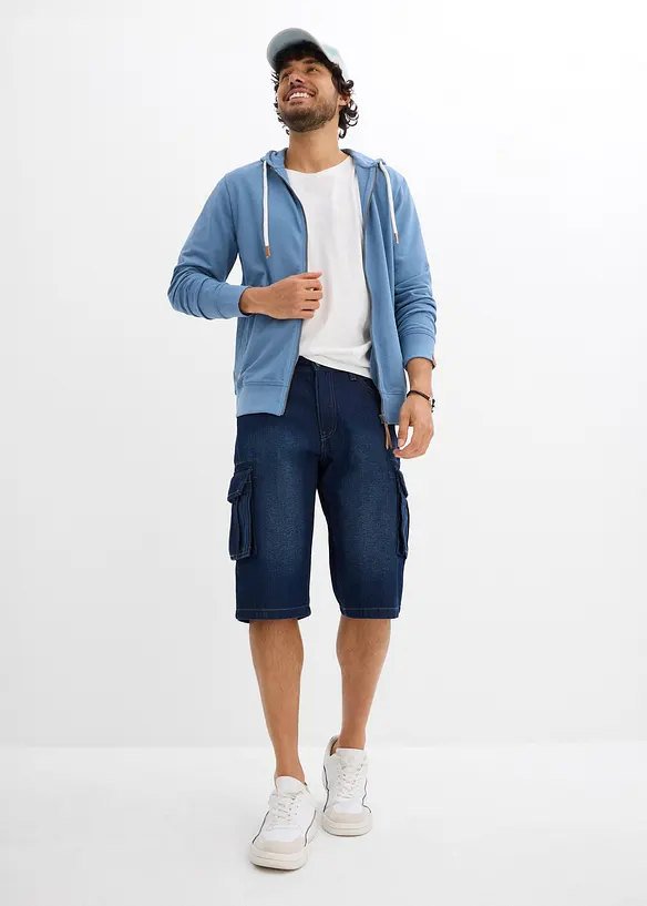 Sweat zippé à capuche et détails enduits, bonprix