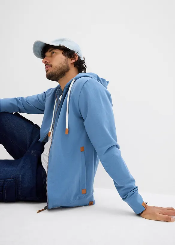 Sweat zippé à capuche et détails enduits, bonprix