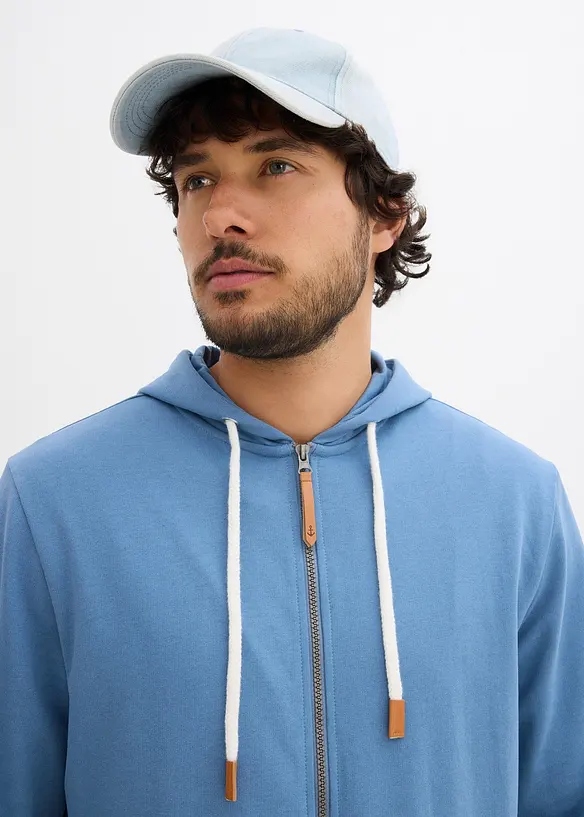 Sweat zippé à capuche et détails enduits, bonprix