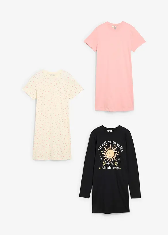 Lot de 3 chemises de nuit 100% coton, bonprix