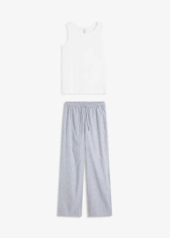Pyjama avec top côtelé et pantalon tissé, bonprix