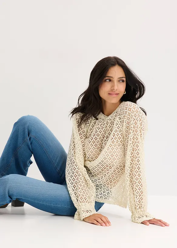 T-shirt en dentelle, coton majoritaire, bonprix