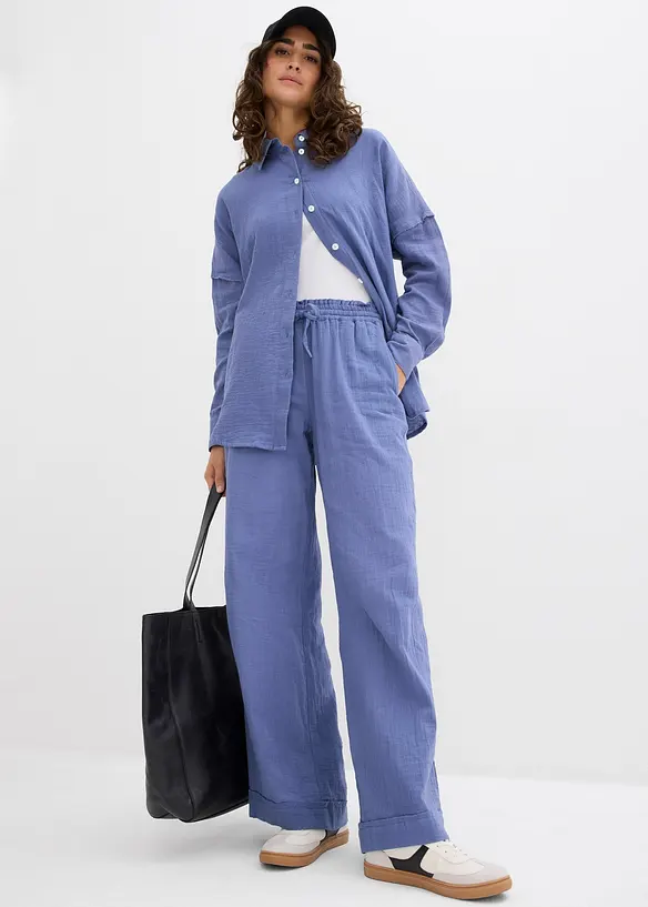 Pantalon taille élastiquée en gaze de coton, bonprix