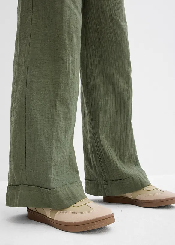 Pantalon taille élastiquée en gaze de coton, bonprix