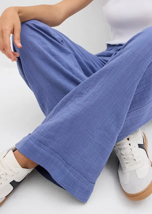 Pantalon taille élastiquée en gaze de coton, bonprix