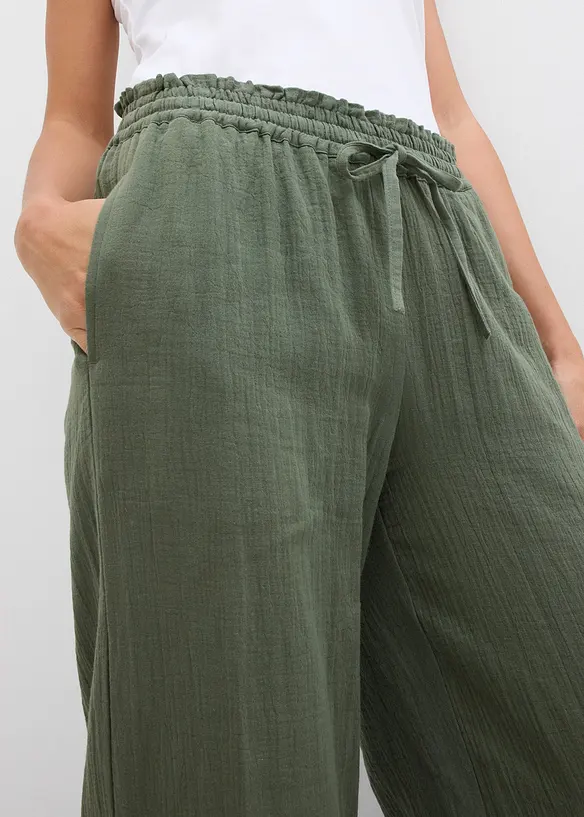 Pantalon taille élastiquée en gaze de coton, bonprix