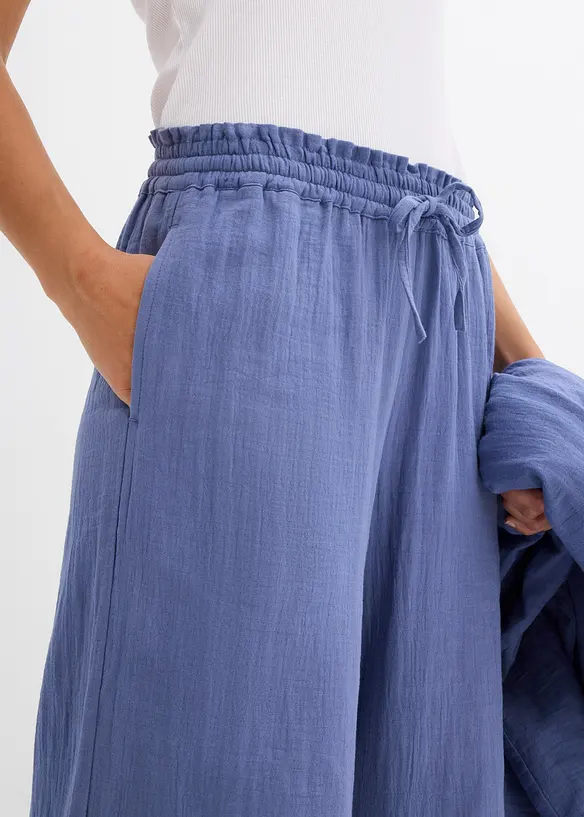 Pantalon taille élastiquée en gaze de coton, bonprix