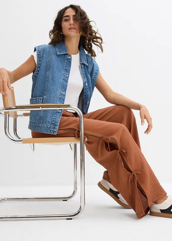 Pantalon taille élastiquée avec nouettes, bonprix