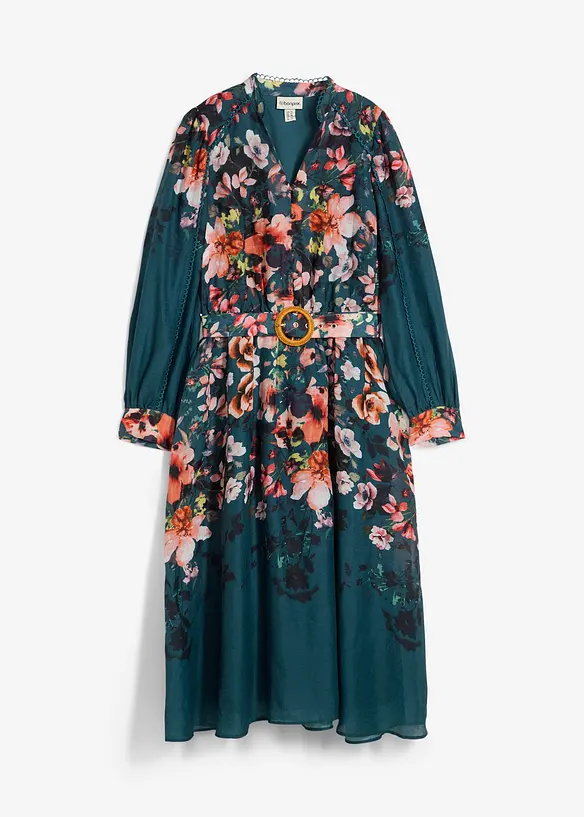 Robe midi en ramie avec ceinture (ens. 2 pces), bonprix