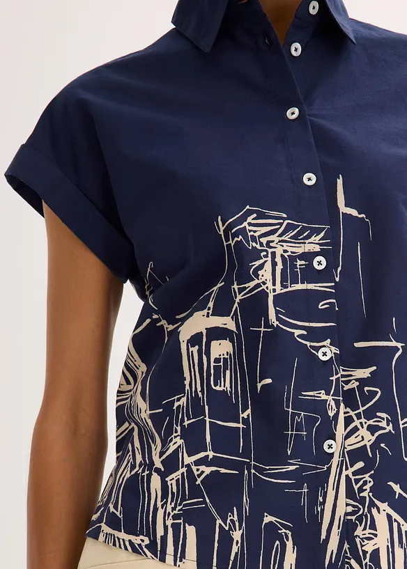 Chemisier manches courtes oversize en coton, bonprix