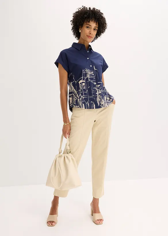 Chemisier manches courtes oversize en coton, bonprix