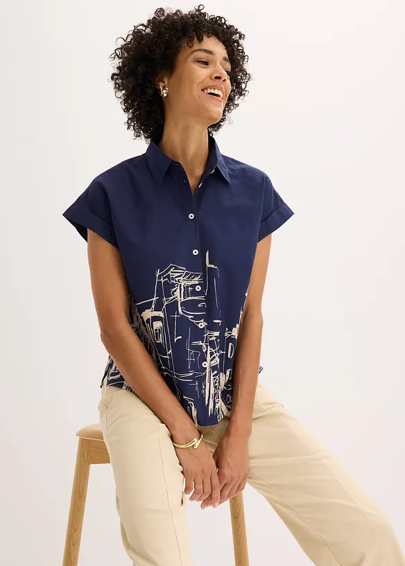 Chemisier manches courtes oversize en coton, bonprix