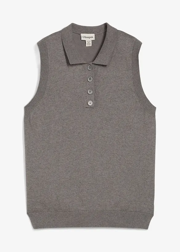 Top en fine maille avec soie et col polo, bonprix