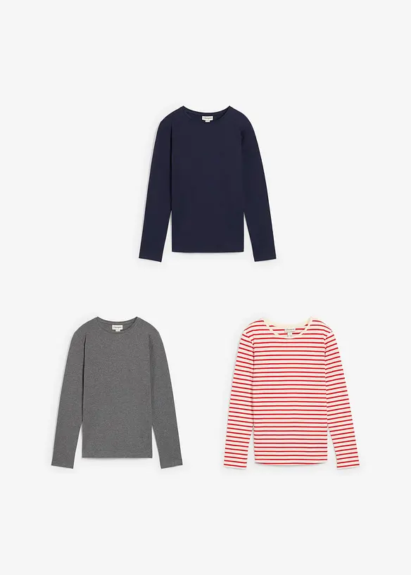 Lot de 3 T-shirts manches longues 100% coton, bonprix