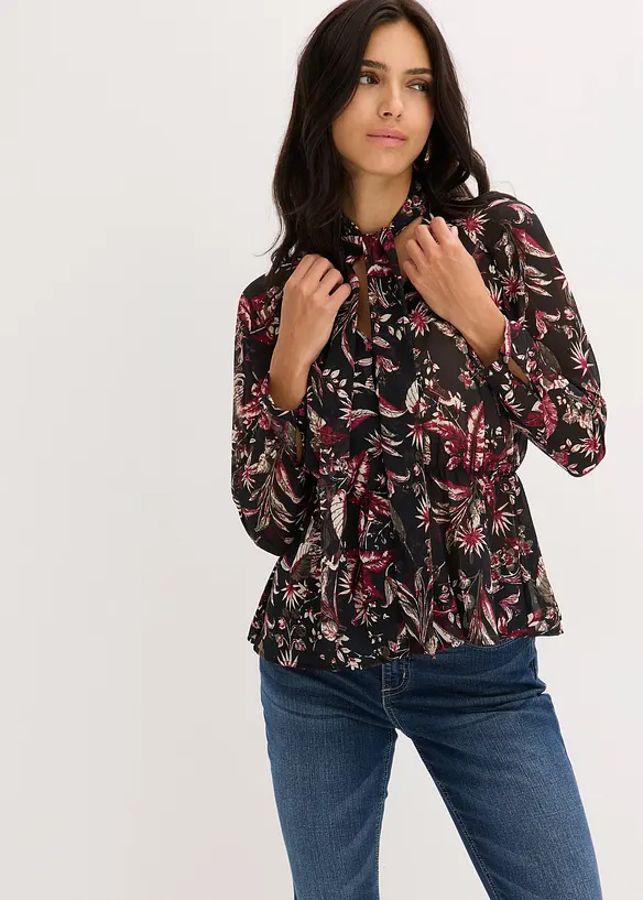 Blouse à lavallière en mousseline, bonprix