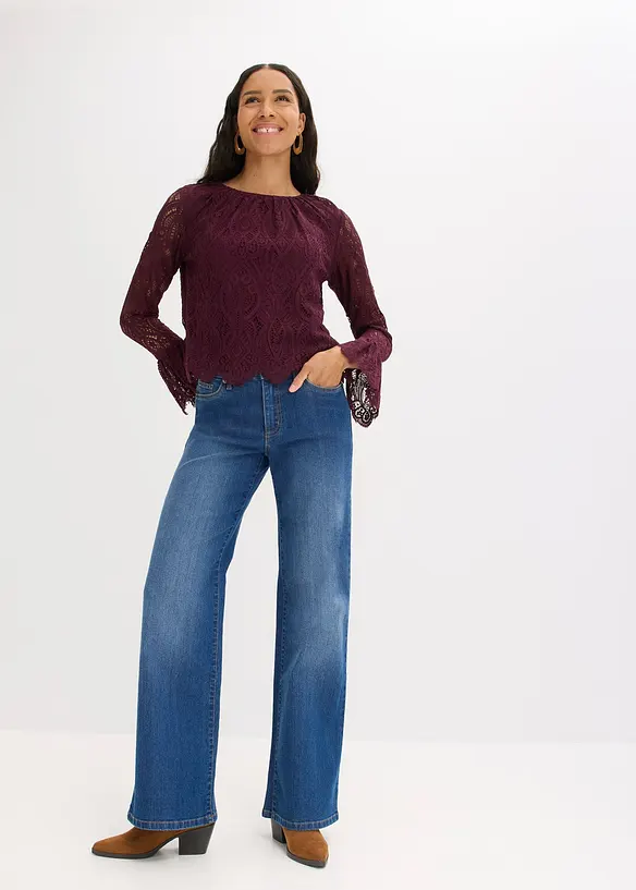 Blouse en dentelle avec volants, bonprix