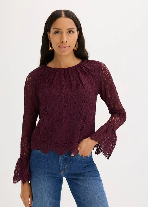 Blouse en dentelle avec volants, bonprix
