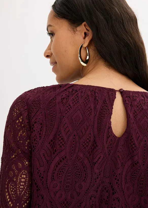 Blouse en dentelle avec volants, bonprix