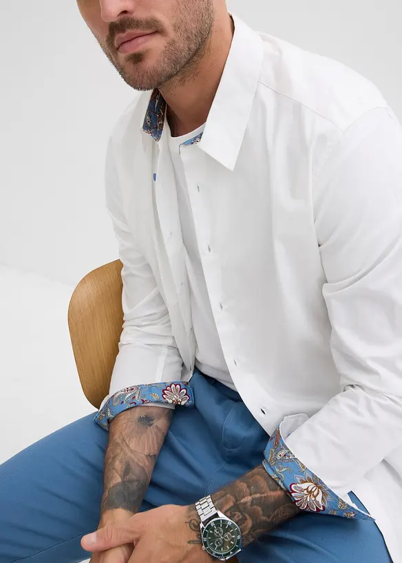 Chemise habillée 100% coton à détails contrastants, regular, bonprix