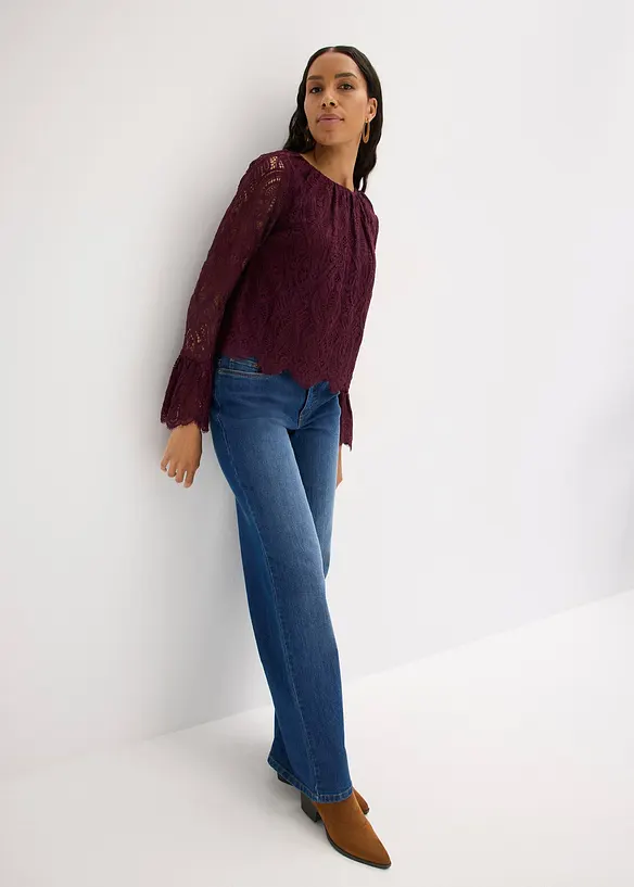 Blouse en dentelle avec volants, bonprix