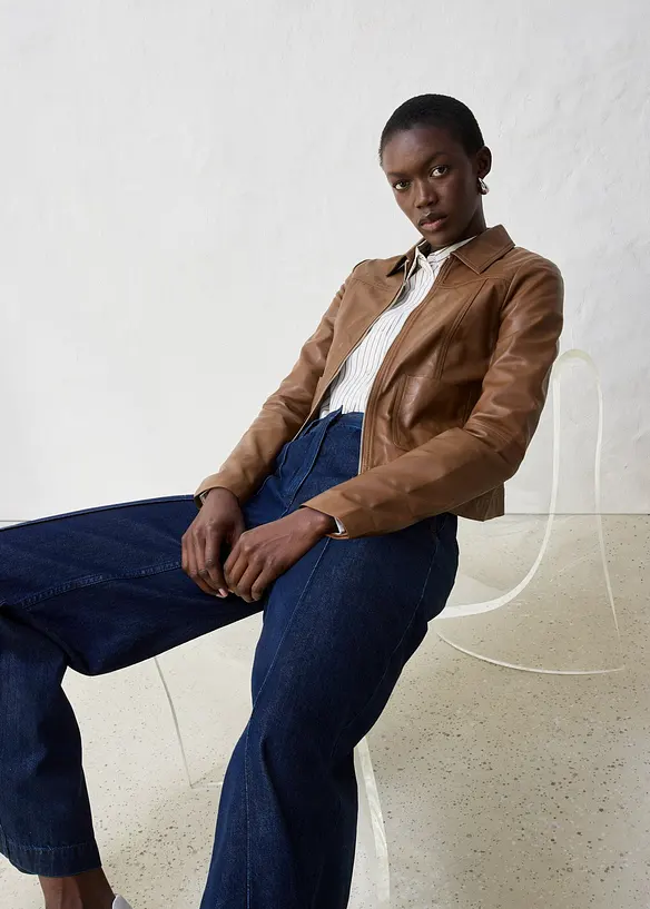 Veste en cuir d’agneau nappa, bonprix