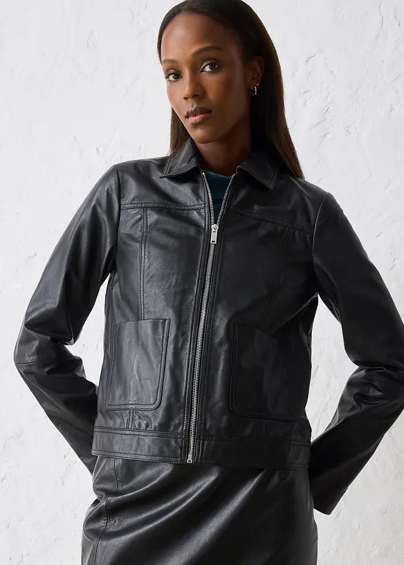 Veste en cuir d’agneau nappa, bonprix