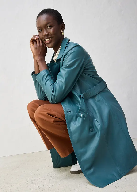 Trench-coat en cuir d’agneau nappa, bonprix