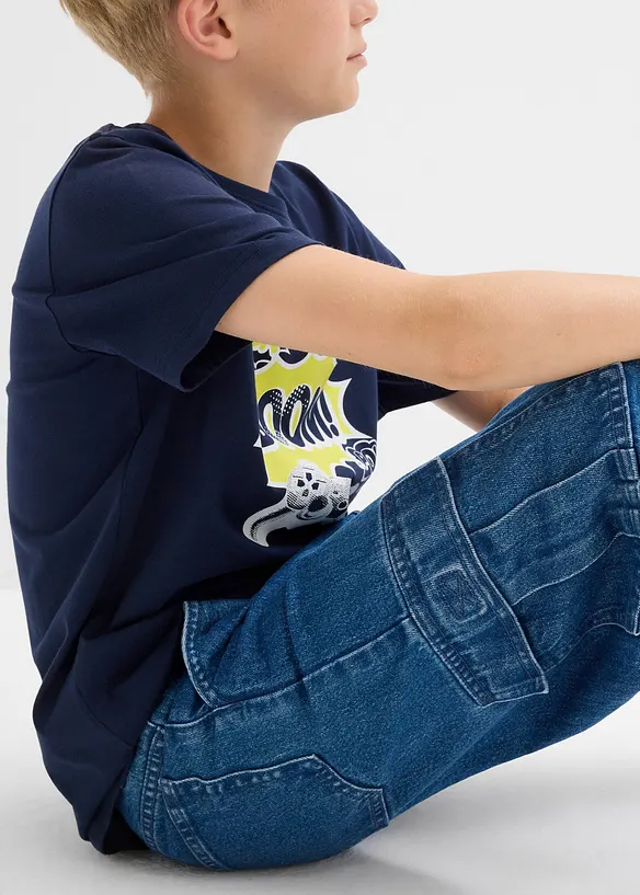 Jean cargo droit et loose, taille réglable, bonprix