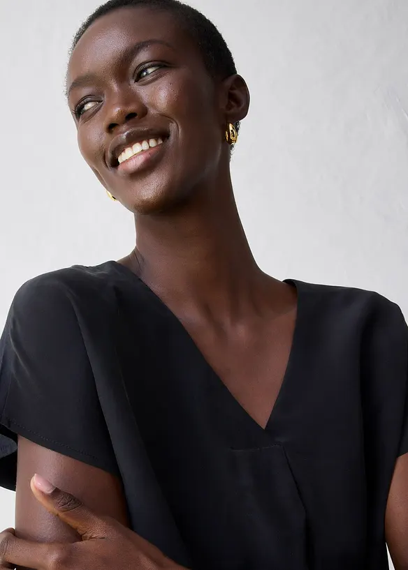 T-shirt avec soie et empi&egrave;cement tiss&eacute;, bonprix