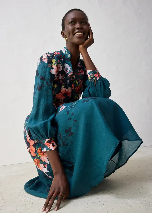 Robe midi en ramie avec ceinture (ens. 2 pces), bonprix