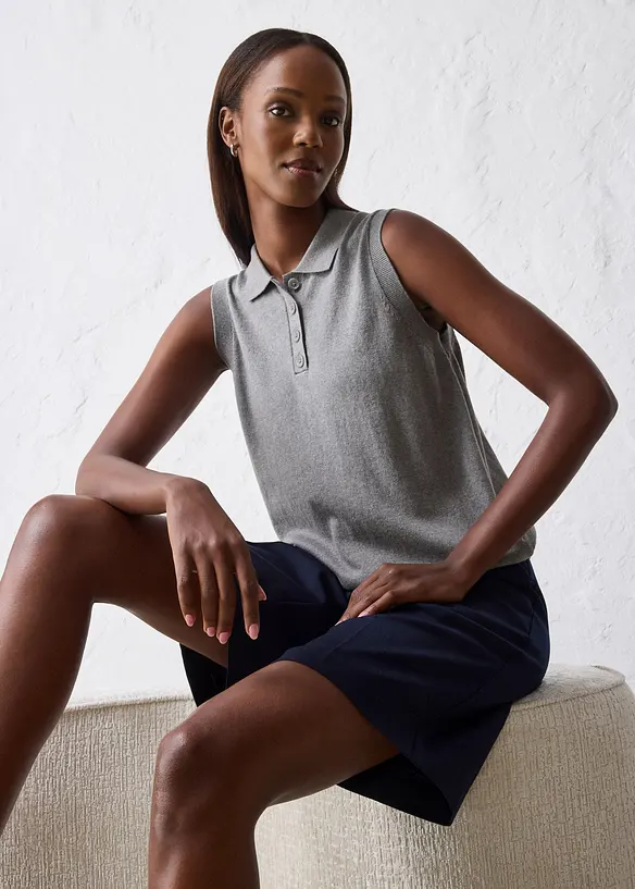 Top en fine maille avec soie et col polo, bonprix