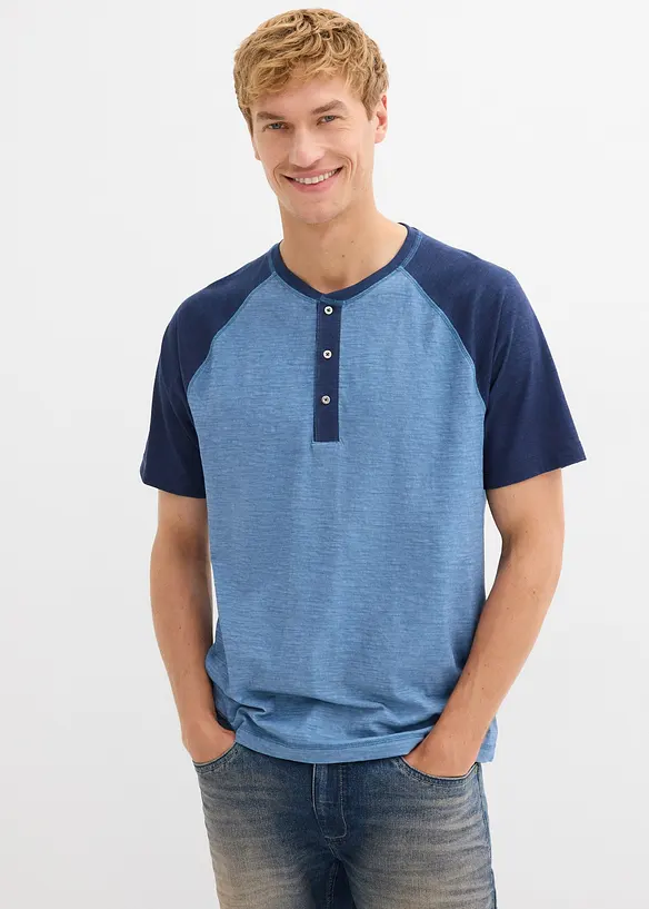 T-shirt d&eacute;lav&eacute; col tunisien 100% coton, bonprix