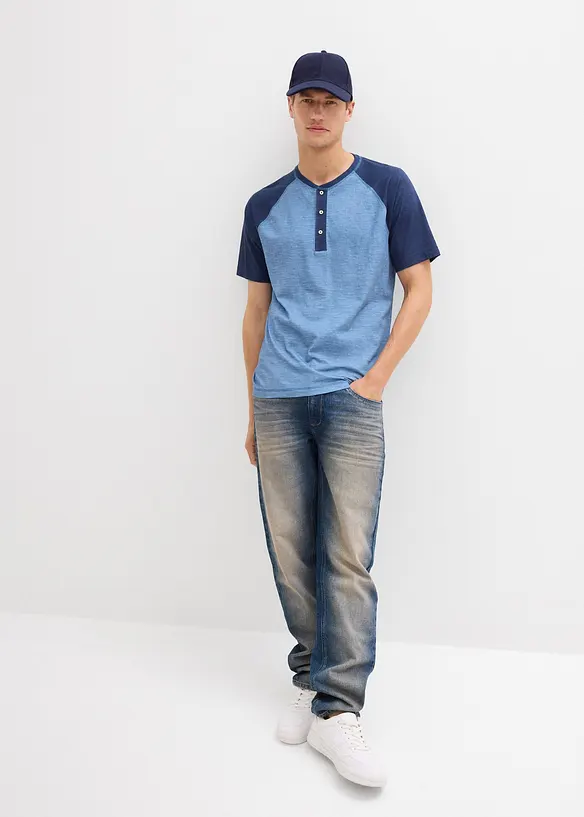 T-shirt d&eacute;lav&eacute; col tunisien 100% coton, bonprix